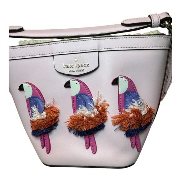 Kate Spade Pink Parrot 3D Pippa Flock Party Small Bucket Bag & Bifold Wallet Set - Picture 8 of 12